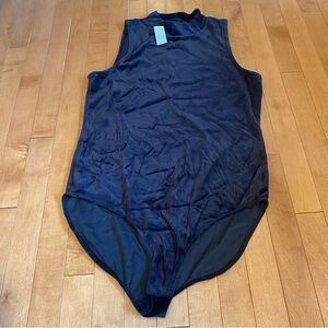 GAP NWT Womens Size L Black Velvet Velour Stretch Mockneck Bodysuit. Goth